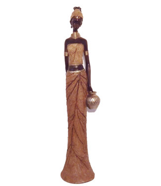 Afrikaanse beeldje vrouw met vaas - Polystone Afrikaansen Beelden - Groot beeld - Beeldjes decoratie 90cm