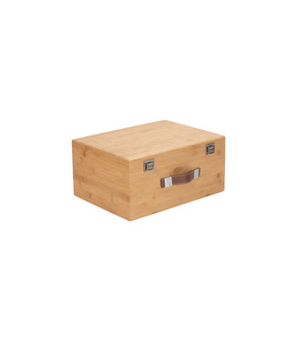 Houten opbergkist 'Bamboe' - Groot- Met lederen handvat - 40 x 30x 19cm