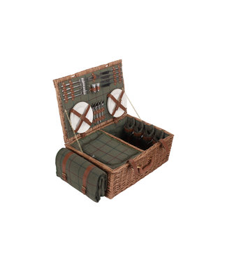Picknickmand 4 personen Apple Pie - Luxe en Compleet -  Ideaal met Koelvak en Servies - Groen/Bruin - 40 x 30 x 90 cm
