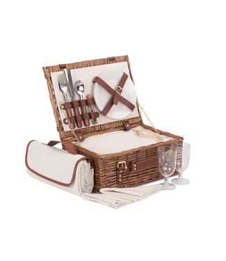 Picknickmand voor 2 personen 'The Brownie' - Met koelvak - Waterbestendige Picknickkleed Wit - Rieten Mand - Picknick Mand - 36 x 26 x 15 mm