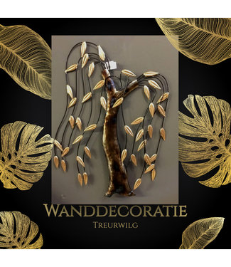 Wanddecoratie metaal Bloemen Treurwilg - Muurdecoratie/Wandornament -Goud/Bruin- 60cm